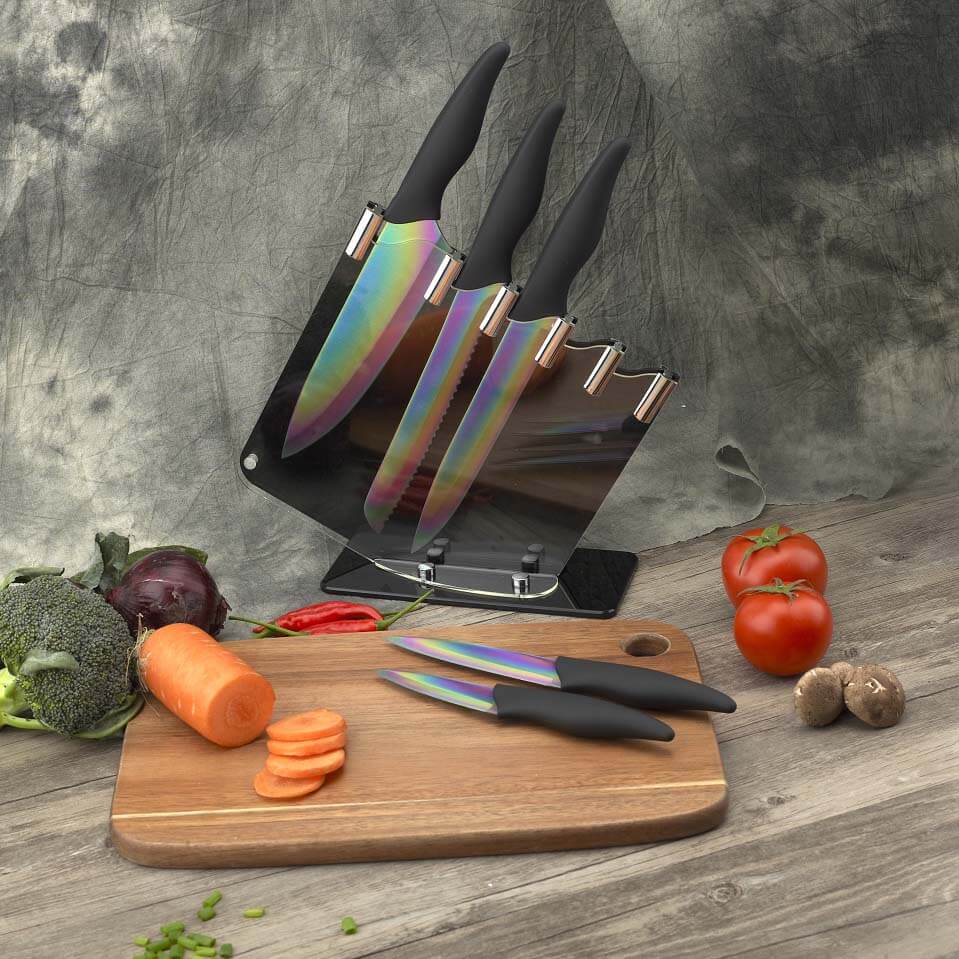 Rainbow Coloured Knife Set - Razor Sharp Titanium Coating Blades