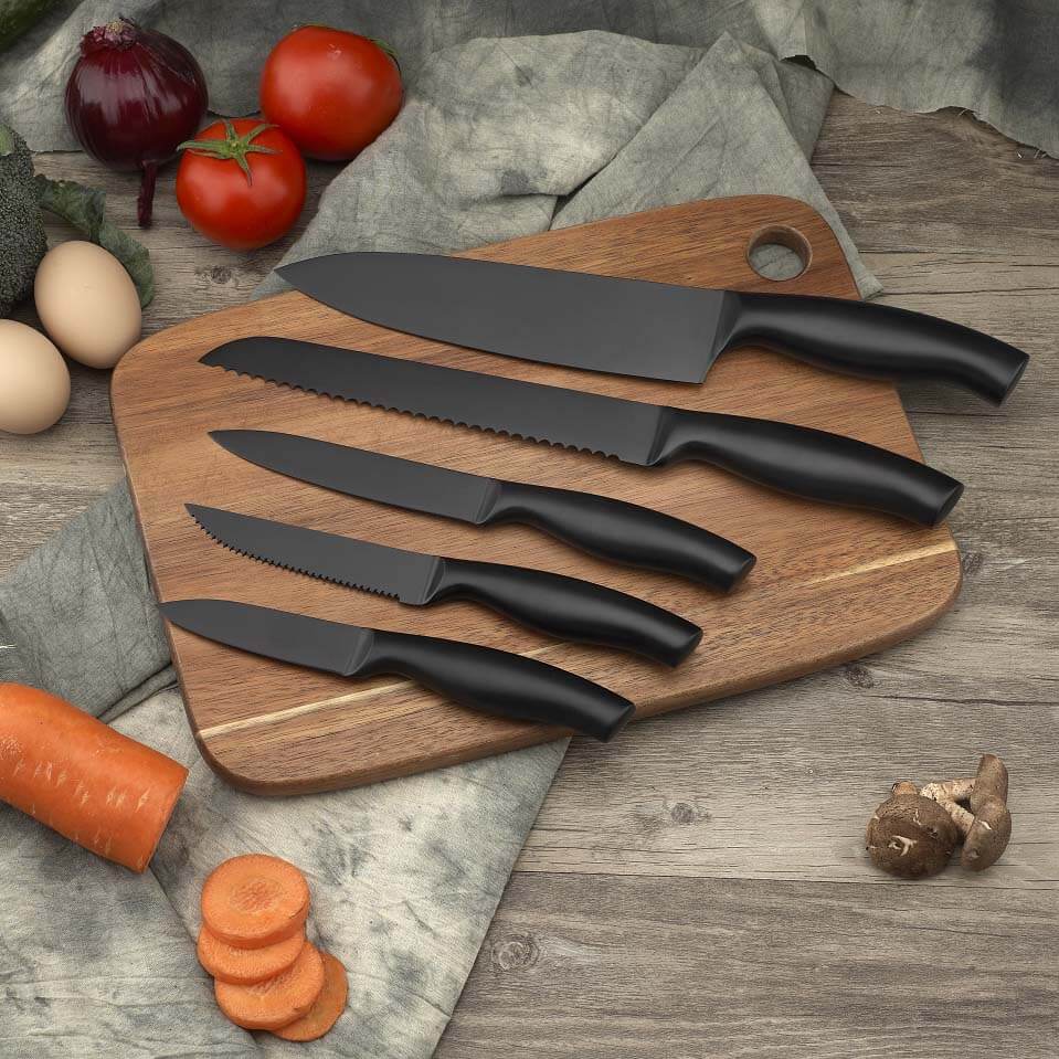 Hollow handle knife set with non-stick coating