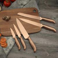 Yipfung Kitchen Knife Set of 5, Stylish Rose Gold Titanium Plated Hollow Handle Knives 