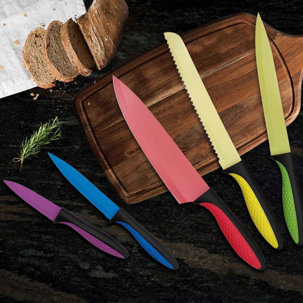 Yipfung Colourful Knives Set of 5,Stainless Steel Blade with Non Stick Coating