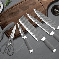 Yipfung 6 Pcs Gray Kitchen Knife Set, Stylish, Sleek, Modern and Asian Décor, Stainless Steel Cutlery with Kitchen Scissors, Ceramic Peeler and 4 Heavy Duty Knives, Chef Gift in Decorative Box