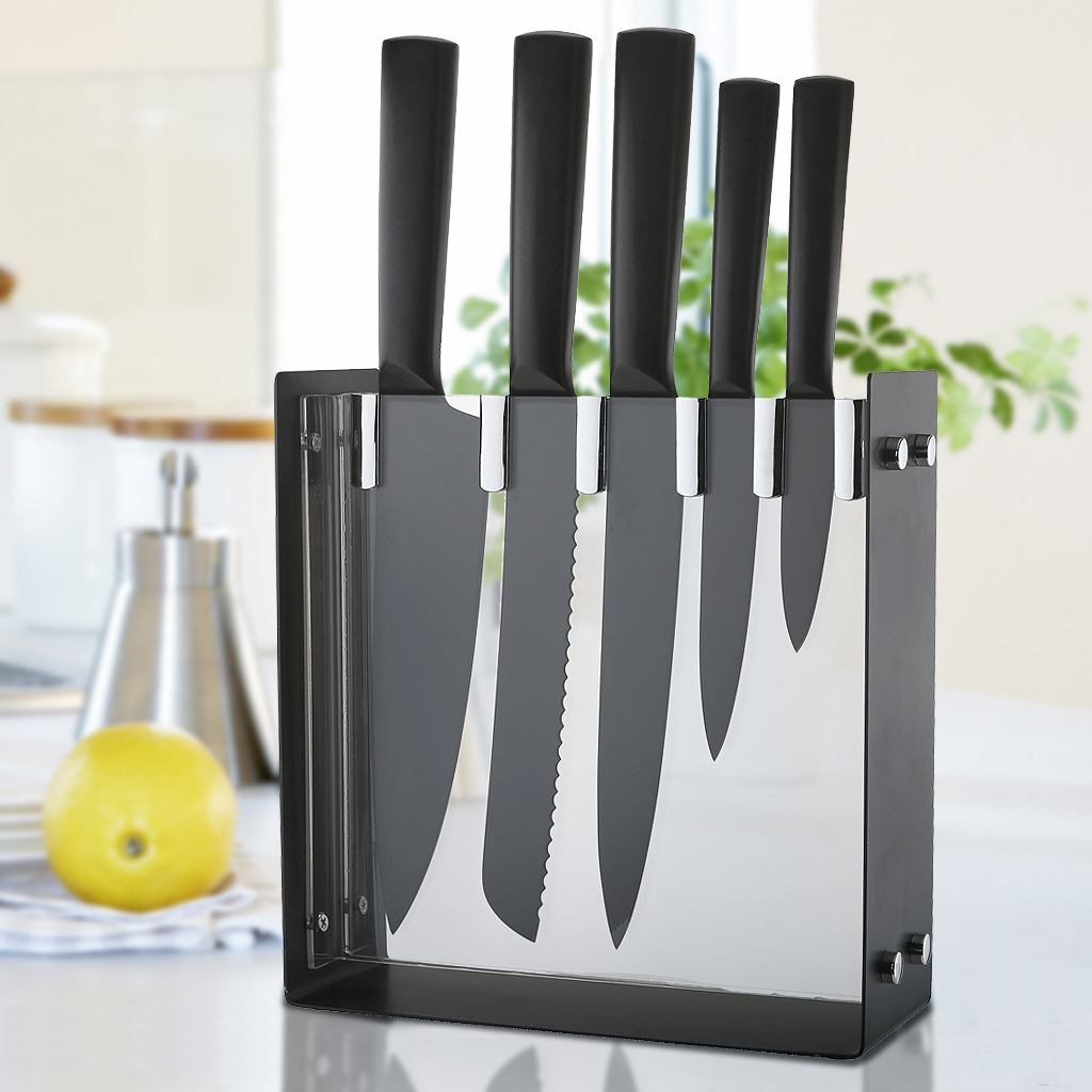 Hollow handle knife set-6pcs with black non stick coating- stainless steel black coating holder